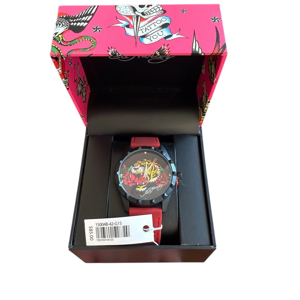 Ed Hardy Watch with Red Strap and Black Dial